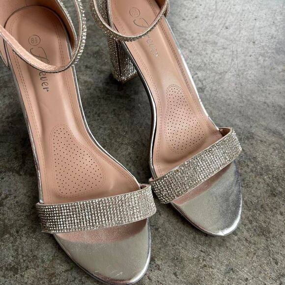 Forever Silver Block High Heels Rhinestone Glam Glitter Pumps Prom Women’s 8.5 - Picture 5 of 8